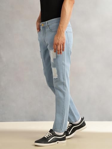 Image of Thomas Scott Men Smart Slim Fit Jeans | Mid-Rise | Light Shade | Highly Distressed | 5 Pocket Design | Non Stretchable Denim | No Fade