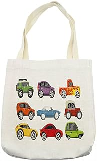 Lunarable Boy's Room Tote Bag, Race Cars Monster Truck Classics Urban Jeep Artistic