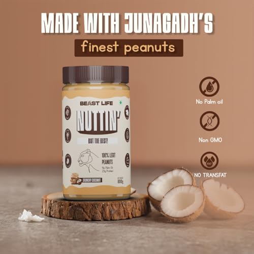 Image of BeastLife Crunchy Coconut Peanut Butter | 24.5 G Protein | 800 gm | 100% Peanuts, High Protein | Zero Palm Oil | Non‑GMO Nut Butter | Fitness-Friendly Spread | Zero Cholesterol