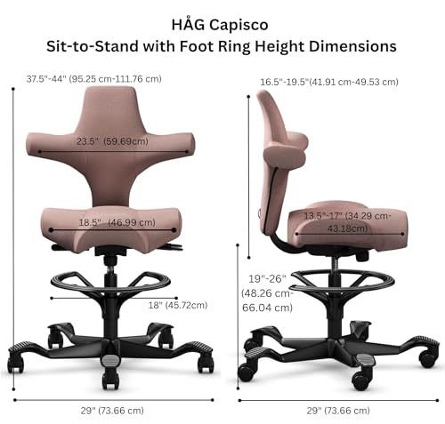 Image of HAG Capisco Sit to Stand Chair-Black Frame-Upholstered Pink Blush-with Foot Ring