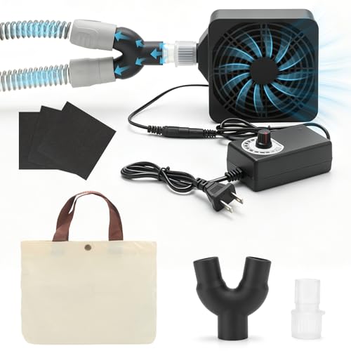 CPAP Hose Dryer with 10-Speed Adjustable Control - CPAP Tube Fan with Y Adapter Dryer Dries 1 or 2 Hoses for 15mm & 22mm Tubing 2PCS Filter Pads PVC Storage Bag Make Hoses Drying Quick