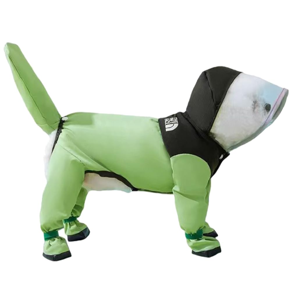 Manteau de pluie imperméable pour chien avec capuche transparente et trou pour laisse, veste de pluie réglable avec couverture complète des jambes pour pattes sèches – Léger et respirant pour chiens