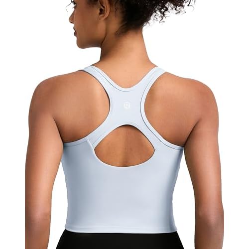 RUNNING GIRL Square Neck Longline Sports Bra- Workout Crop Tops with Built in Bra Camisole Tops for Women A-icy Grey XX-Large