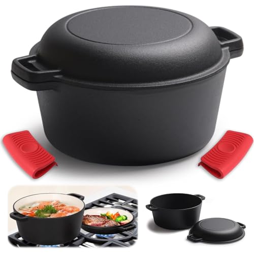 Catálogo de Ollas de hierro al mejor precio. 45 Horno Holandés Hierro Fundido, Olla Holandesa Redonda Doble Función Horno, Juego de Ollas y Sartenes de Hierro Fundido, Sartén & Olla Multiusos 2 en 1, Diámetro 26cm 4.7L