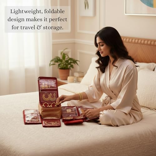 Image of Women's 15 Pieces Combo Marriage Bridal Jewellery Organiser Jewellery Box, Storage Bag, Vanity Box for Bridal Jewelry, Bangles, Necklaces, Earrings & Accessories