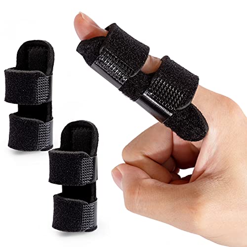 Welnove Finger Braces,2 pcs Finger Splint for Mallet Finger, Trigger Finger, Broken Finger, Finger Stabilizer for Straightening and Provide Support to Index Finger, Middle Finger, Ring Finger -- Black