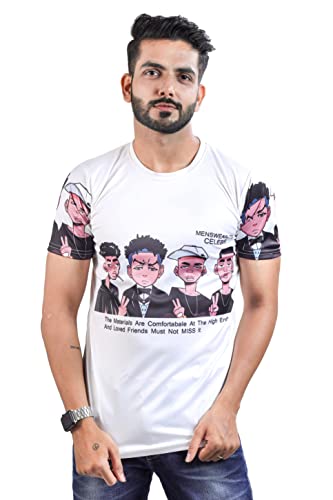 Image of HARPITA Men's Round Neck Half Sleeve Slim Fit Digital Printed Lycra T-Shirt