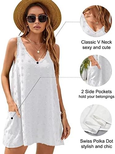 Blooming Jelly Womens Casual Sun Summer Dresses Swiss Polka Dot Beach Cover Up V Neck Tank Dress with Pockets - Image 2