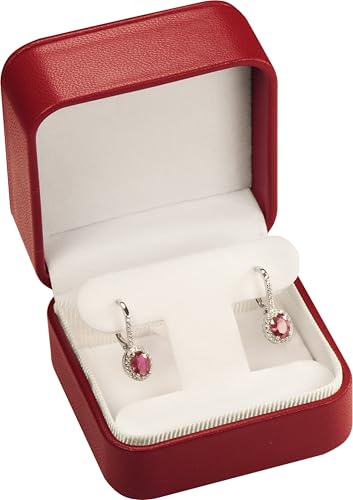 LAODA T Style Earring Gift Box for Hoops Dangling and Leverback Earrings Luxury PU Leather Material Multiple Use Necklace Pendant Earring Storage Holder Box for Women for Men (1 Red)