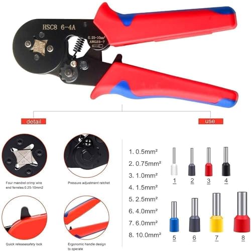 Image of Wire Crimping Tool Kit Meshiv Ferrule Crimping Plier Terminals Ferrule Wire Coppernector & Crimper Plier Self Adjusting Electrician Ratchet (Wire Crimper)