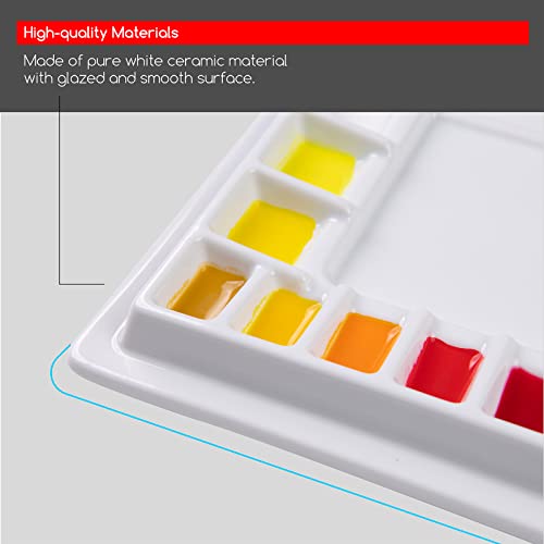 MEEDEN Ceramic Watercolor Palette: 33-Well Large Empty Professional Porcelain Paint Palette with Lid for Watercolor Acrylic Gouache, 13.5 x 10.8 Inch Mixing Tray for Studio by MEEDEN - Image 3
