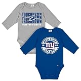 Gerber Baby NFL 2-Pack Long Sleeve Onesie Bodysuit, Giants, 0-3 Months