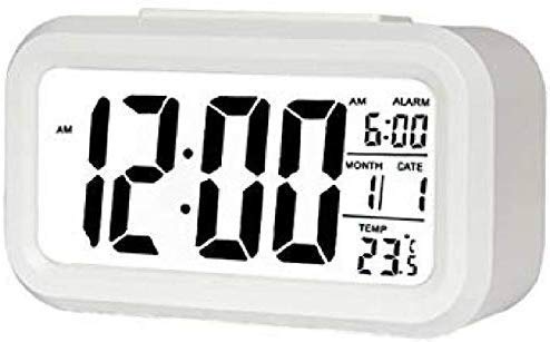 SHNMN Digital Smart Backlight Battery Operated Alarm Table Clock with Automatic Sensor, Date & Temperature Alarm Clocks for Bedroom, Digital Clock with Alarm,for Students,for Desk, for Table (White)
