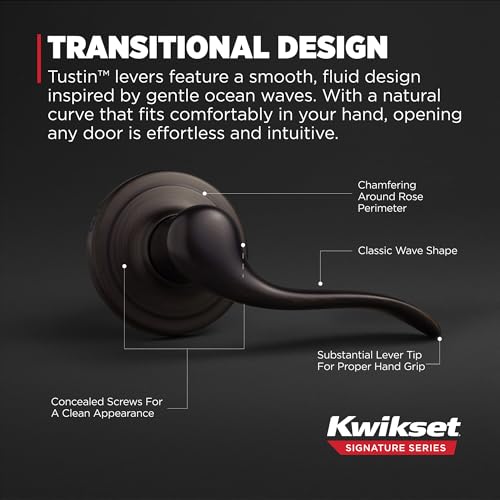 Image of Kwikset Tustin Interior Passage Door Handle, Lever For Closet and Hallway Doors, Reversible Non-Locking Handle Lever, Venetian Bronze, with Microban Protection