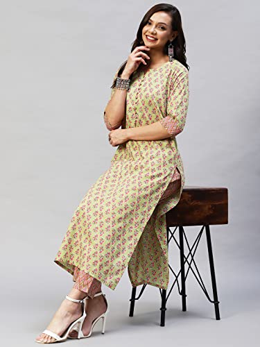 Image of GoSriKi Women's Cotton Blend Kurta With Pant