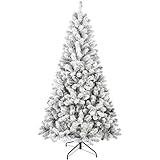 Liguanow 5FT Unlit Artificial Christmas Tree | Snow Flocked Fake Christmas Tree with 407 Branch Tips | Xmas Tree for Home & Office, Foldable Base