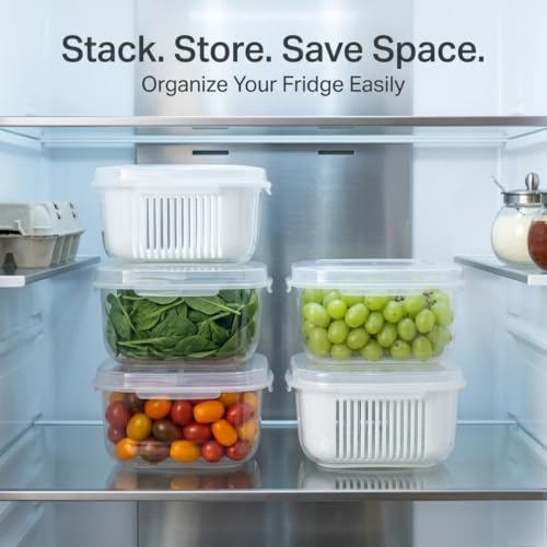 Image of VOLCANO Fridge Storage Containers, Fridge Organizer with Removable Drain Plate & Secure-Sealing Lids, Fridge Storage Boxes Keep Fruits, Vegetables Fresher, Container Box (Pack of 2 Food Storage Box)