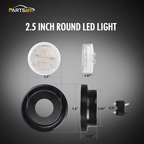 Partsam 2Pcs 2.5 Inch Round White 13 Led Side Marker Clearance Lights Reverse Backup Lights With Grommets/Pigtails For Trailer Truck, Waterproof 2.5" Interior Courtesy Light Auxiliary Utility Light #TOP5