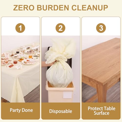 Image of NatNarr 3 Pack Ivory Tablecloths, 54 x 108 Inch Scalloped Party Table Cover