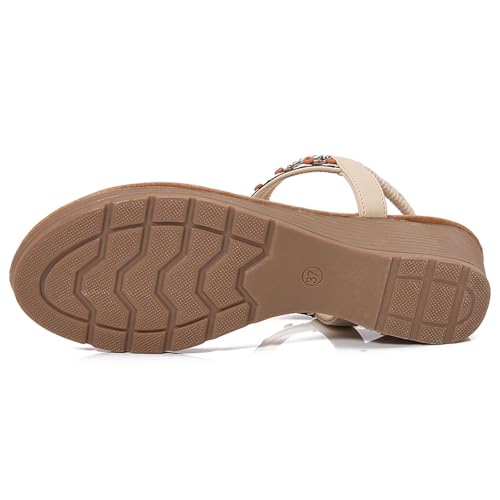 Women's Bohemian Wedge Sandals Summer Comfortable Flip Flops Beach Thong Sandals Fashion Open Toe Dressy Elastic4