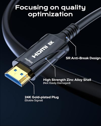 Image of Cratree 8K Fiber Optic HDMI Cable 10FT - HDMI Cable 48Gbps,High Speed HDMI Cord,Supports 8K 60Hz,4K120Hz,HDR /eARC /HDCP 2.2&2.3,Compatiblefor Monitor,Projector,HDTV and DVD Player