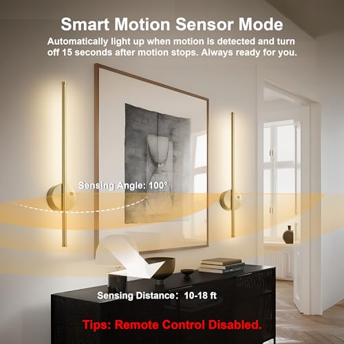 Image of KARTOOSH Brass Battery Operated Wall Sconce Set of Two with Motion Sensor | Rechargeable Wireless Wall Lights with Remote Control, Dimmable, 3000K /4000K /6000K, Timer for Living Room, Hallway,23.6 Inch