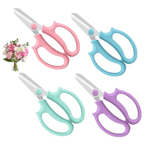Nuepuxo 4PCS Flower Scissors Stainless Steel Floral Scissors Garden Pruning Shears with Comfort Grip Handle Perfect for Arranging Flowers Pruning Trimming Plants Gardening Tool