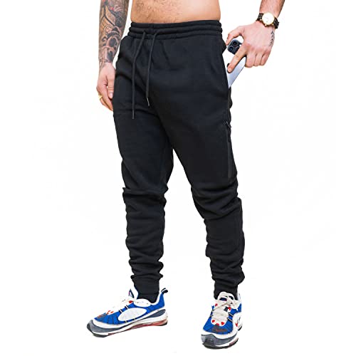 Q-Active Men's Fleece Tapered Jogger - Comfortable And Stylish Sweatpants For Everyday Wear With 3 Pocket(1 Side Zipper) Black #TOP4
