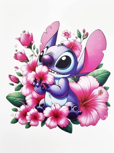 Disney Poster décoratif mural série de dessin animé Stitch Fleurs Impression sur papier couché 40 x 30 cm sans cadre