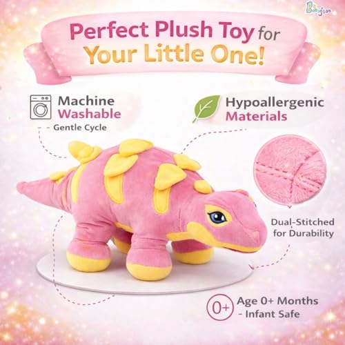 Image of Dinosaur Soft Toy (53CM) Cartoon Pink Plush Stuffed Animal| Baby Plush Toy Stuff Toy | Cute Cuddly Dino Teddy for Kids and Babies | Huggable Soft Toy Birthday Gift for Boys and Girls Kids