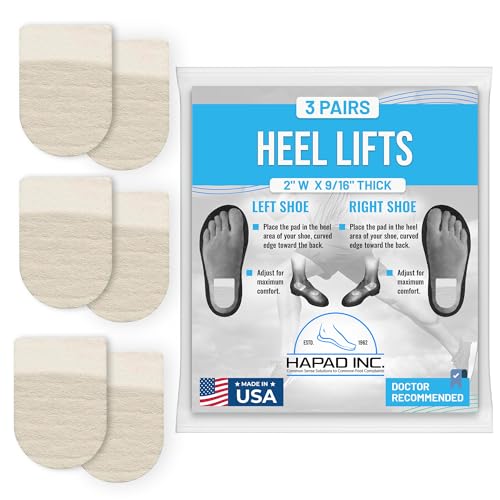 Image of HAPAD Heel Lift 2 inch x 9 /16 inch - 3 Pair Pack Shoe Insert for Uneven Legs Pad | Corrects Leg Length Discrepancies With Self-Adhesive Wool Felt Heel Lift, Comfortable, Works With Any Shoe, Heel Or Sandal