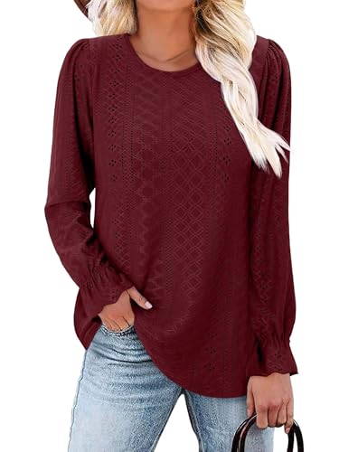 KISSMODA Women Eyelet Tops Long Sleeve Casual Office Blouse 2025 Ladies Trendy Autumn Fashion (S-3XL)2