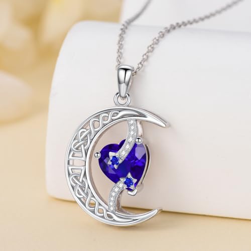 TOUPOP Moon and Star Birthstone Necklace for Women 925 Sterling Silver Celtic Moon Jewelry Birthday Christmas Gifts for Her Girlfriend4