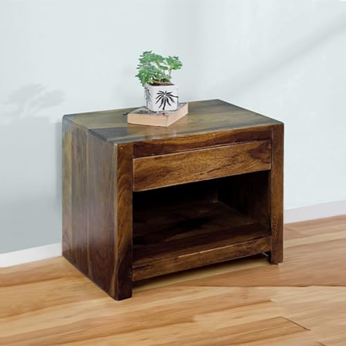 Image of ZIOR Sheesham Wood Belle Bedside Table | Wooden Bedside Table for Bedroom (20 Inches x 14 Inches x 16 inches) (Sheesham Wood)