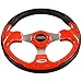 Huskey 12.5 Inch Racing Style Orange Steering Wheel For Club Car, EZGO, and Yamaha Golf Carts With SS Logo,Stylish Aluminum Horn Button And Polyurethane Grip. (Adapter Required).