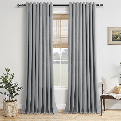Jowels Grey Linen Curtains 84 Inch Length 2 Panels for