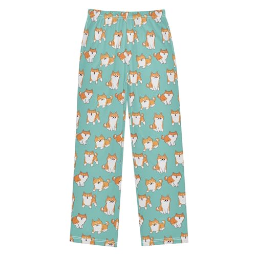 Cartoon Corgi Dogs Boys Long Pants Soft Trousers Elastic Waist Kids Lounge Bottoms with Pockets S-XL