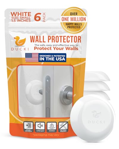 Image of Ducki Door Stops | Self-Adhesive, Rubber Door Knob Protectors | 6 Pack White, Discreet & Shock Absorbent