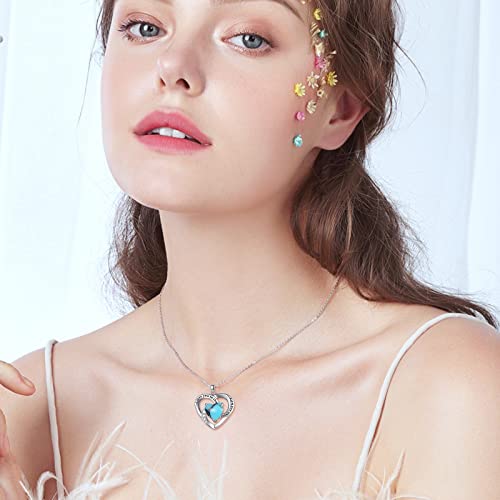 Aoveao Heart Turquoise Necklace S925 Sterling Silver I Love You To The Moon And Back Necklace,Turquoise Heart Love Pendant Necklace, Turquoise Jewelry Gift For Women Girls Turquoise Lovers #TOP4