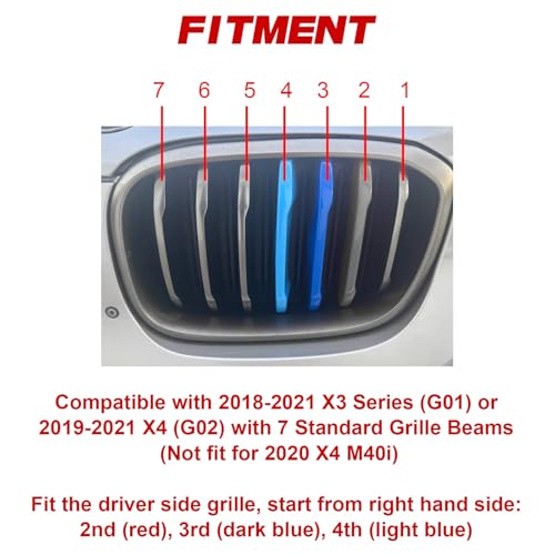 Image of x xotic tech Iconic 3-Color Tri Grille Insert Trims Strips, Front Center Kidney Grilles Compatible with BMW X3 G01 2018-2021 or X4 G02 2019-2021 Standard Grill 7-Beam Bars, Not for 2020 X4 M40i