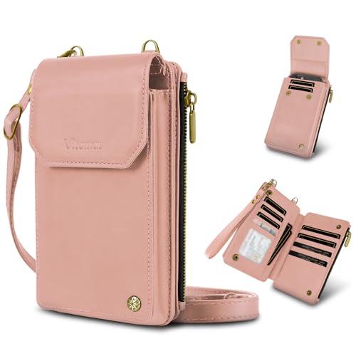 Women's RFID Crossbody Phone Bag, Crossbody Cell Phone Wallet - Adjustable straps Bag with 8 Card Slots & ZipperSlot