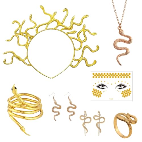 ZKFSIE 7pcs Medusa Headpiece Snake Earrings for Women Snake Costumes Can be Paired for Daily Use Suitable for Carnival Parties Role-Playing Halloween Costumes