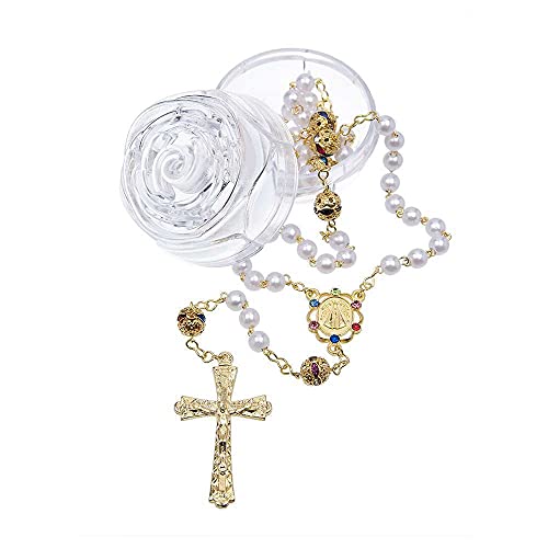 Terço Nossa Senhora Aparecida Pérola Em Strass Colorido Dourado