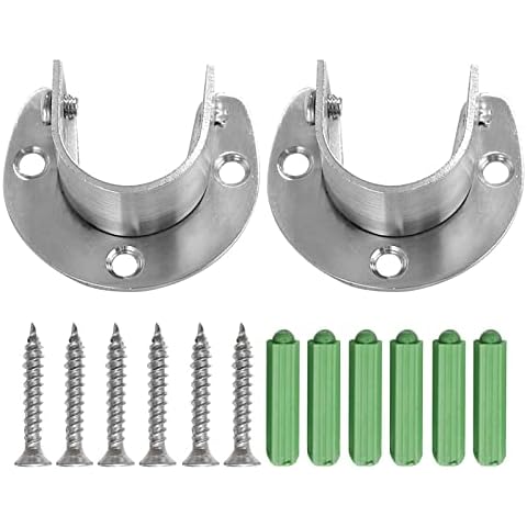 Flange Rod Holder, 2pcs Closet Rod Bracket End Supports Sockets With Screws Stainless Steel Pole Sockets for Wardrobe Shower Curtain Cover