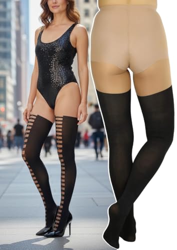Image of ToBeInStyle Women's Full Footed Pantyhose with Thigh High Designs