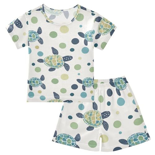 ALAZA Turtles Polka Dots Pajama Set Short Sleeve Sleepwear Soft Lounge Nightwear