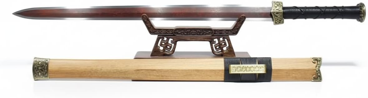 Chinese Sword,Han jian(Forged Damascus Steel red Blade,Rosewood Scabbard,Alloy fiitings)