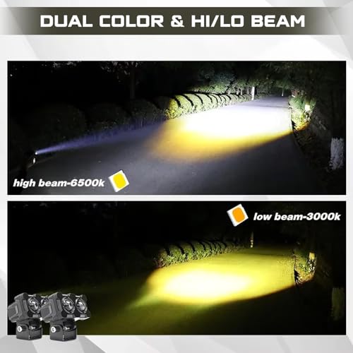 Image of OTO2EYE Super Bright LED Fog Light Lens Projector, Dual Colour White and Yellow, Triple Mode, For Motorbikes, Cars, Scooties, ATVs (White, Pack of 2)