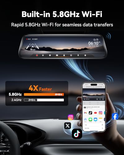 Image of WOLFBOX G930 10'' Rear View Mirror Camera with 5.8GHz WiFi, 4K Dash Cam Front and Rear with WDR, Touch Screen Rearview Mirror Backup Camera, Parking Monitor, Reverse Assist, Includes 64GB Card & GPS