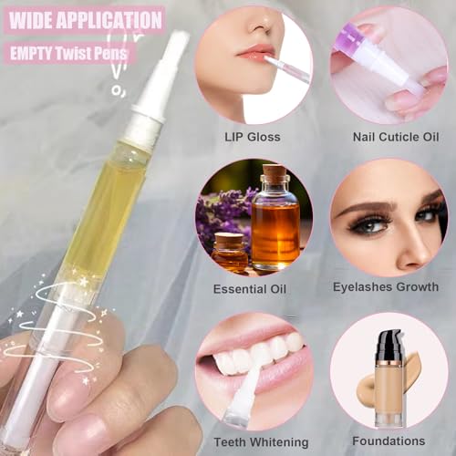 42 Pcs Empty Cuticle Oil Pen for Nails with 3pcs Stickers, 3ML Transparent Twist Pen Tube for Cuticle Oil Applicators Eyelash Growth Liquid Tube Lip Gloss Tube Cosmetic Containers3